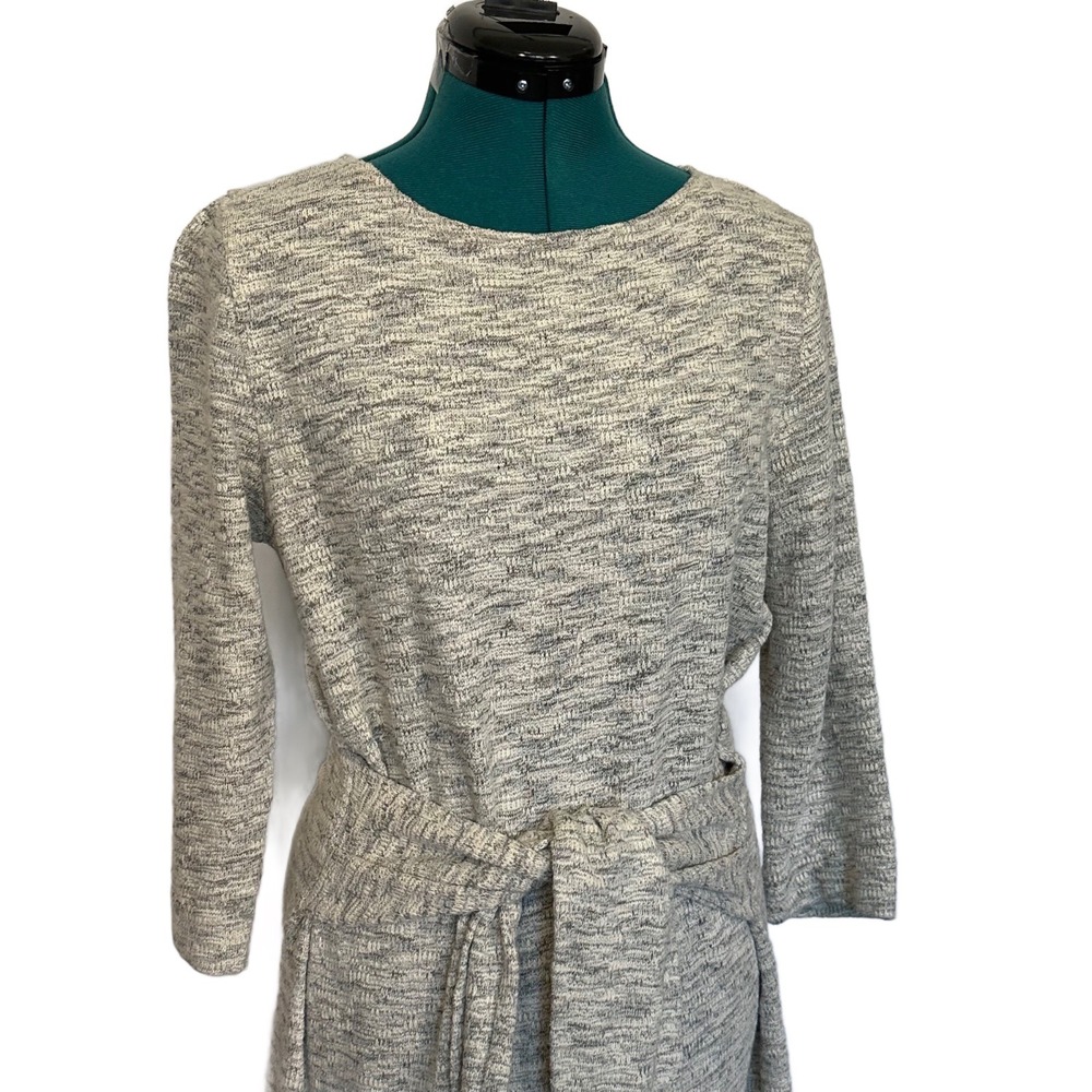 t.la Anthropologie Knit Dress Tie Waist Size M Gray Marled 3/4 Sleeve Casual‎